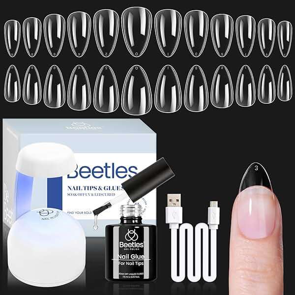 Beetles Gel Nail Kit 504Pcs Short Almond Gel Nail Tips with 9 in 1 Nail Glue Nail Extension Set Uv Led Lamp Acrylic False Tips Kit DIY Nails Art Gifts for Women - Image 1