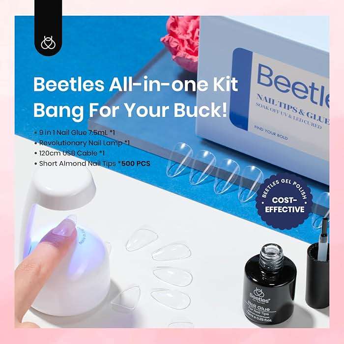 Beetles Gel Nail Kit 504Pcs Short Almond Gel Nail Tips with 9 in 1 Nail Glue Nail Extension Set Uv Led Lamp Acrylic False Tips Kit DIY Nails Art Gifts for Women - Image 6