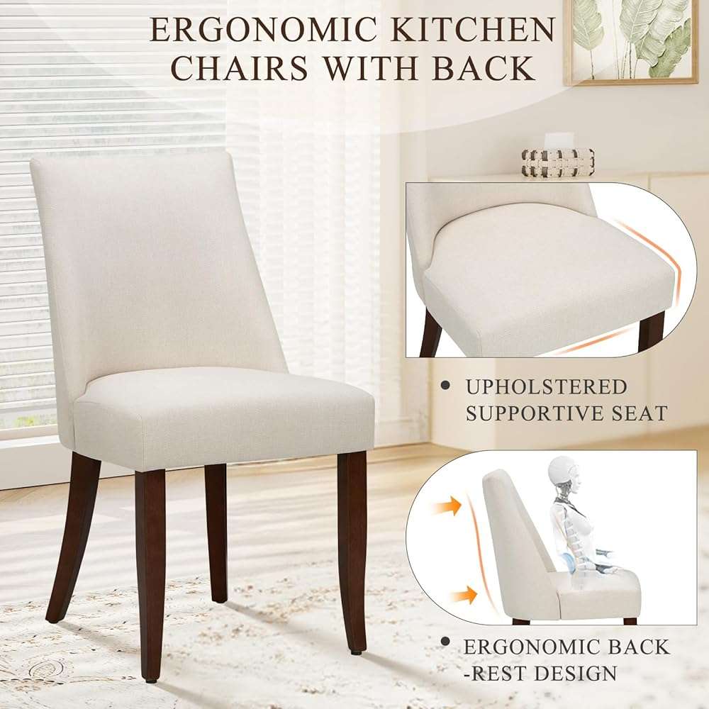 COLAMY Upholstered Dining Chairs Set of 4, Mid Century Modern Kitchen Chairs with Back, Farmhouse Fabric Side Dining Room Chairs with Wood Legs for Dining Room Restaurant, Beige - Image 4