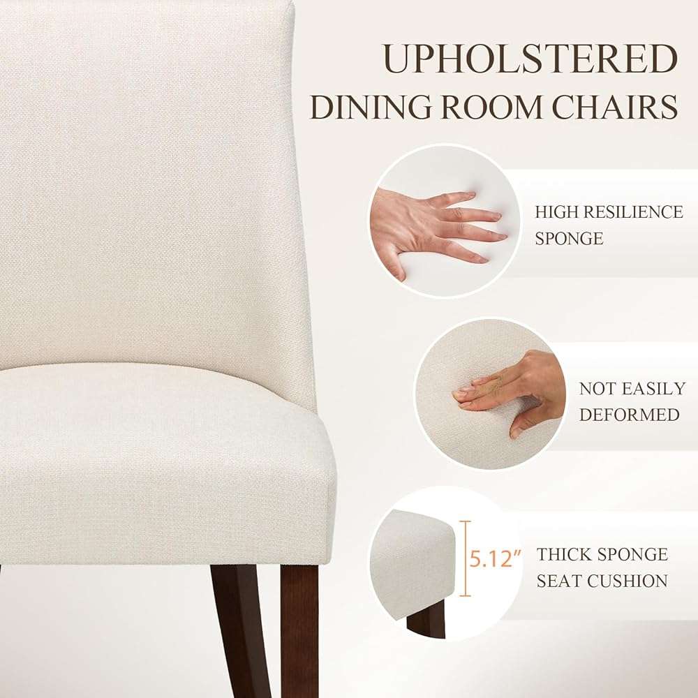 COLAMY Upholstered Dining Chairs Set of 4, Mid Century Modern Kitchen Chairs with Back, Farmhouse Fabric Side Dining Room Chairs with Wood Legs for Dining Room Restaurant, Beige - Image 5