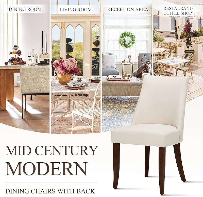 COLAMY Upholstered Dining Chairs Set of 4, Mid Century Modern Kitchen Chairs with Back, Farmhouse Fabric Side Dining Room Chairs with Wood Legs for Dining Room Restaurant, Beige - Image 7
