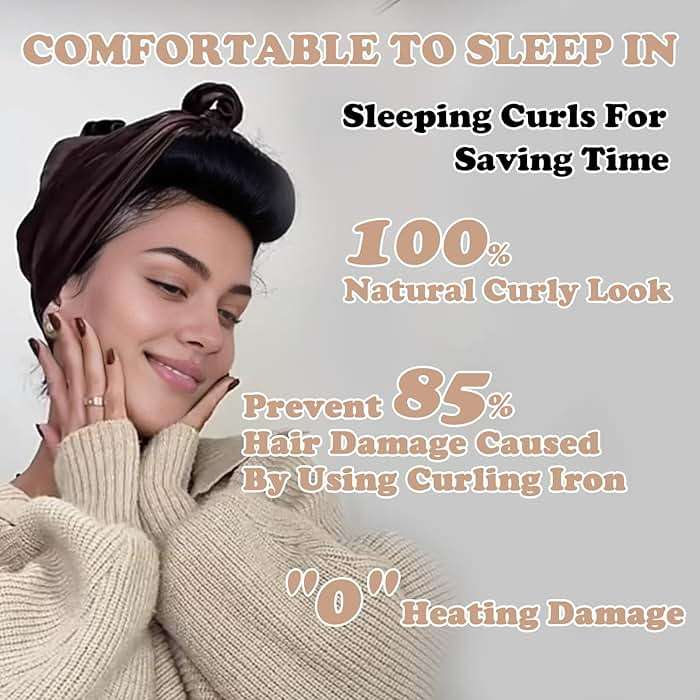 jejucy Heatless Curls Overnight, 5 Pcs Heatless Hair Curlers to Sleep in Soft Overnight Blowout Rods No Heat Hair Rollers Curling Rods for Women Blowout Look Long Hair - Brown - Image 3