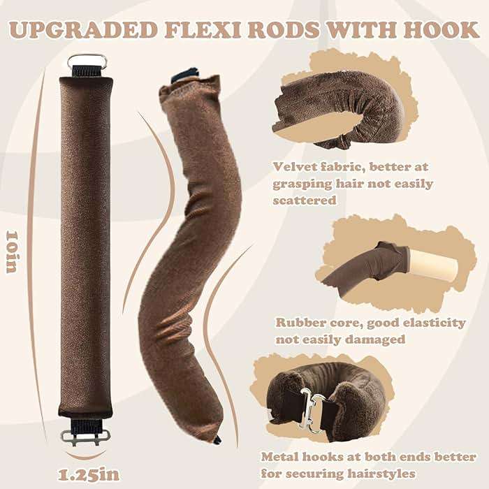 jejucy Heatless Curls Overnight, 5 Pcs Heatless Hair Curlers to Sleep in Soft Overnight Blowout Rods No Heat Hair Rollers Curling Rods for Women Blowout Look Long Hair - Brown - Image 4