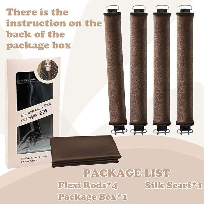 jejucy Heatless Curls Overnight, 5 Pcs Heatless Hair Curlers to Sleep in Soft Overnight Blowout Rods No Heat Hair Rollers Curling Rods for Women Blowout Look Long Hair - Brown - Image 5