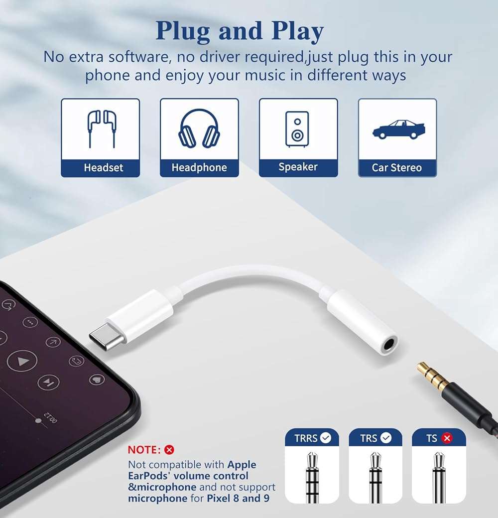 USB C to 3.5mm Audio Adapter - Headphone Jack Adapter for iPhone 16/16 Pro/15/15 Pro/Pro Max/Plus, Type C Aux Dongle Cable Cord Compatible with iPad, MacBook, Samsung Galaxy S24/S23/S22/S21Ultra - Image 3