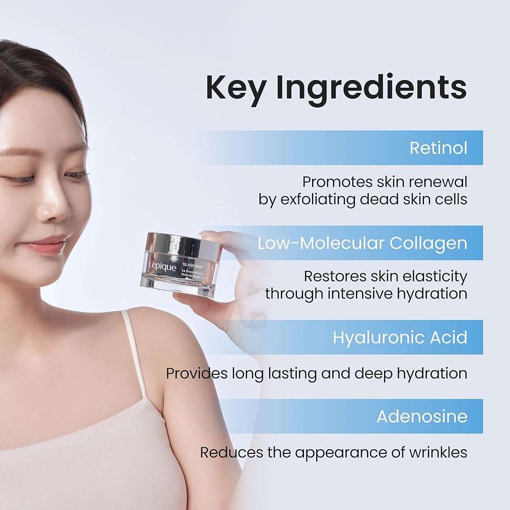 Lepique Retinol Night Cream 1.69oz - No.1 Korean Premium Overnight Repair Cream for Face and Neck - Collagen, Centella, Hyaluronic Acid - Anti aging, Acne, Moisturizer, Face Cream, Hydrating, Firming - Image 6