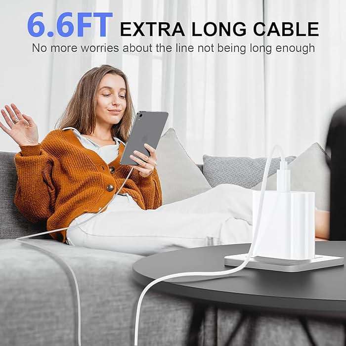 20W USB C Fast Charger MFi Certified for iPad A16/10th Generation, iPad Pro 13/12.9/11 inch 6th/5th/4th/3rd, iPad Air 13/11 inch/4th/5th, iPad Mini, PD Fast Charger with 6.6ft USB C to C Charging Cord - Image 7