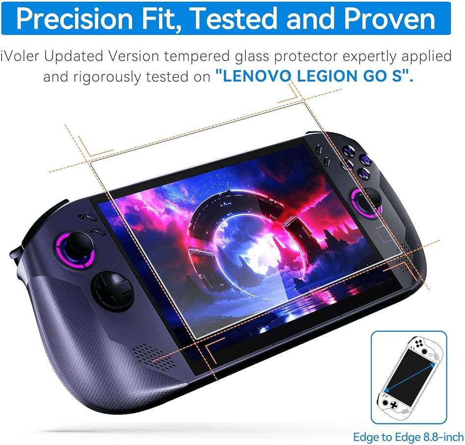 ivoler 2 Pack Screen Protector for Lenovo Legion Go S Handheld 2025, Tempered Glass, 8 inch Full Coverage, Transparent Ultra HD, Anti-Scratch, Anti-Fingerprint - Image 2
