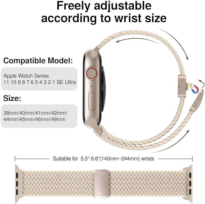 Braided Stretchy Band Compatible with Apple Watch Bands 38mm 40mm 41mm 42mm 44mm 45mm 46mm 49mm Women Men, Soft Nylon Solo Loop Magnetic Sport Strap for iWatch Series 11 10 9 8 7 6 5 4 3 2 1 SE Ultra - Image 2
