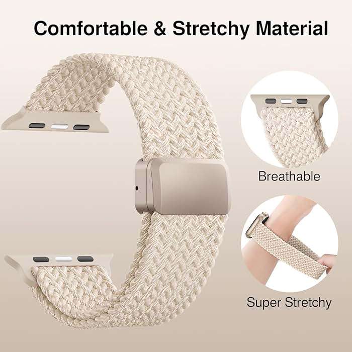 Braided Stretchy Band Compatible with Apple Watch Bands 38mm 40mm 41mm 42mm 44mm 45mm 46mm 49mm Women Men, Soft Nylon Solo Loop Magnetic Sport Strap for iWatch Series 11 10 9 8 7 6 5 4 3 2 1 SE Ultra - Image 3