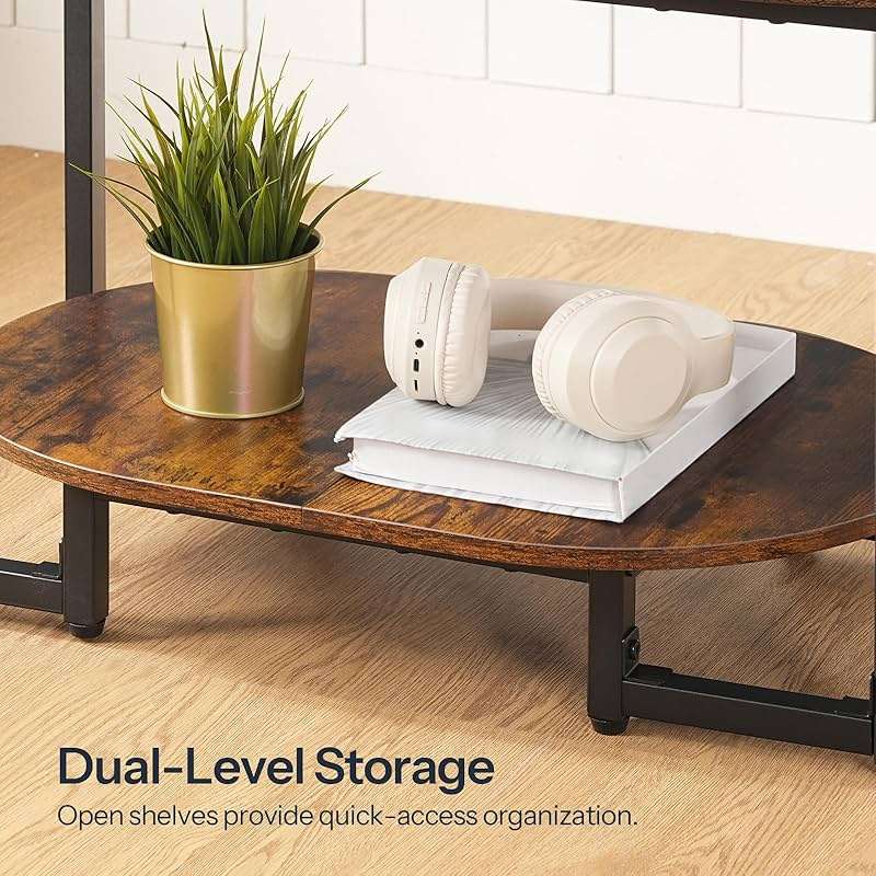 HOOBRO Coffee Table for Living Room, Oval Small Coffee Table with 2-Tier Open Storage Shelf, Industrial Cocktail Tea Table, Wooden Desktop Center Table, Farmhouse, Home Office, Rustic Brown BF09KF01 - Image 6