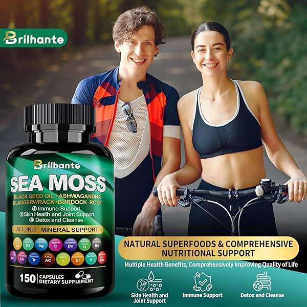 Irish sea moss capsules,organic sea moss supplement for energy and fatigue,seamoss black seed oil ashwagandha burdock root organic Mineral Complex for Gut health, skin, and joints - 150 Count - Image 4