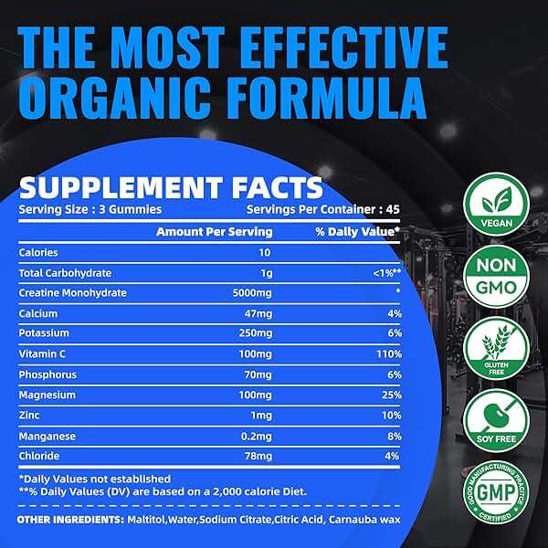 Natures Aid NSF Certified Creatine Gummy 5g - Creatine Monohydrate Gummies – Pre-Workout Energy & Muscle Growth Support for Men & Women | Blueberry Electrolyte Gummies (135 Count) - Image 3
