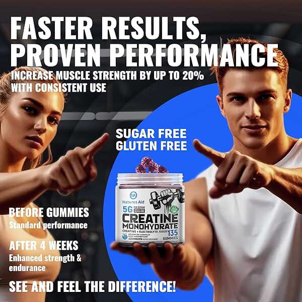 Natures Aid NSF Certified Creatine Gummy 5g - Creatine Monohydrate Gummies – Pre-Workout Energy & Muscle Growth Support for Men & Women | Blueberry Electrolyte Gummies (135 Count) - Image 6