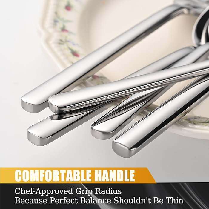 TININA 40-Piece Silverware Set, Heavy-Duty Stainless Steel Flatware Set for 8, Cutlery Set with Modern Round Handle, Mirror Polished Silverware for Home, Wedding, Restaurant, Dishwasher Safe - Image 3