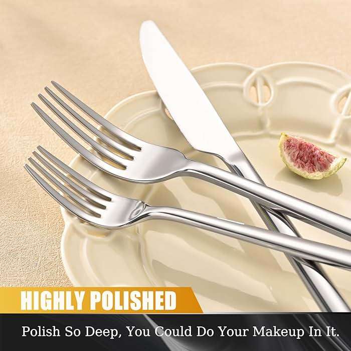 TININA 40-Piece Silverware Set, Heavy-Duty Stainless Steel Flatware Set for 8, Cutlery Set with Modern Round Handle, Mirror Polished Silverware for Home, Wedding, Restaurant, Dishwasher Safe - Image 7