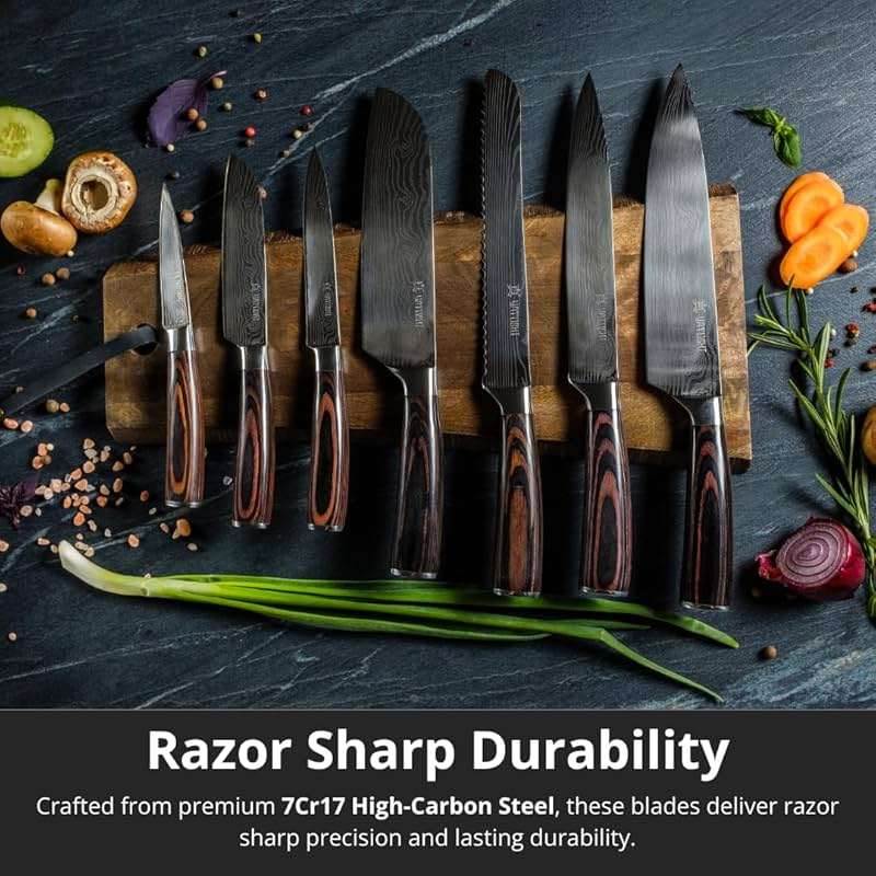 Yatoshi Professional Kitchen Knife Set, 15 Pieces, High Carbon Stainless Steel, Ergonomic Handle - Image 3