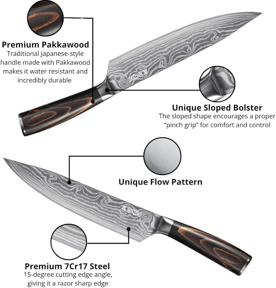 Yatoshi Professional Kitchen Knife Set, 15 Pieces, High Carbon Stainless Steel, Ergonomic Handle - Image 8
