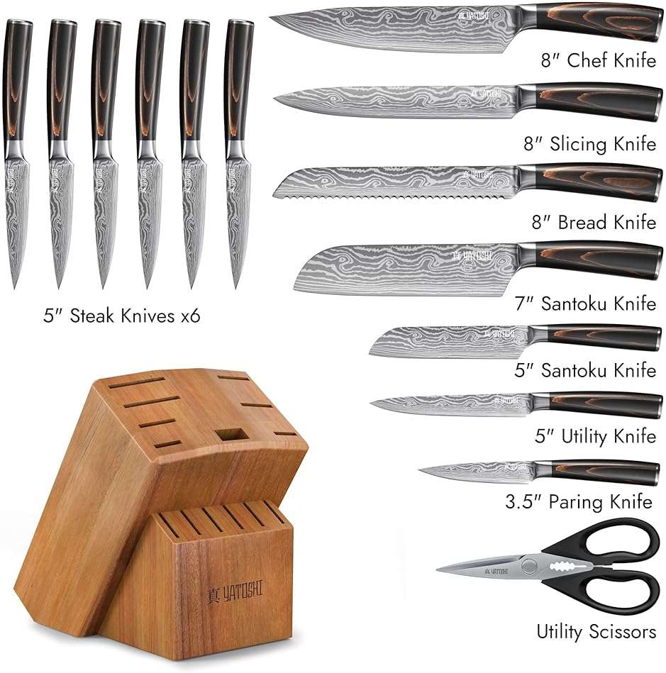 Yatoshi Professional Kitchen Knife Set, 15 Pieces, High Carbon Stainless Steel, Ergonomic Handle - Image 9