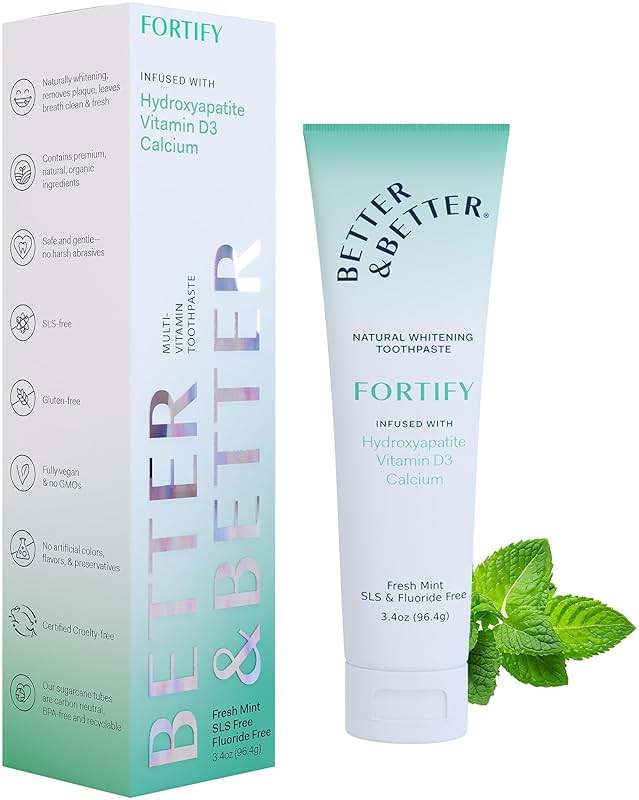 Better & Better Fortify Hydroxyapatite Toothpaste | Infused w/VIT. D & Calcium | Fluoride & SLS Free for Sensitive Brushers | Natural & Vegan Whitening Toothpaste | Fresh Mint Flavor | 3.4oz, 1 Pack - Image 1