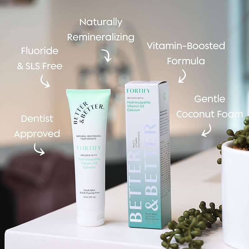 Better & Better Fortify Hydroxyapatite Toothpaste | Infused w/VIT. D & Calcium | Fluoride & SLS Free for Sensitive Brushers | Natural & Vegan Whitening Toothpaste | Fresh Mint Flavor | 3.4oz, 1 Pack - Image 2