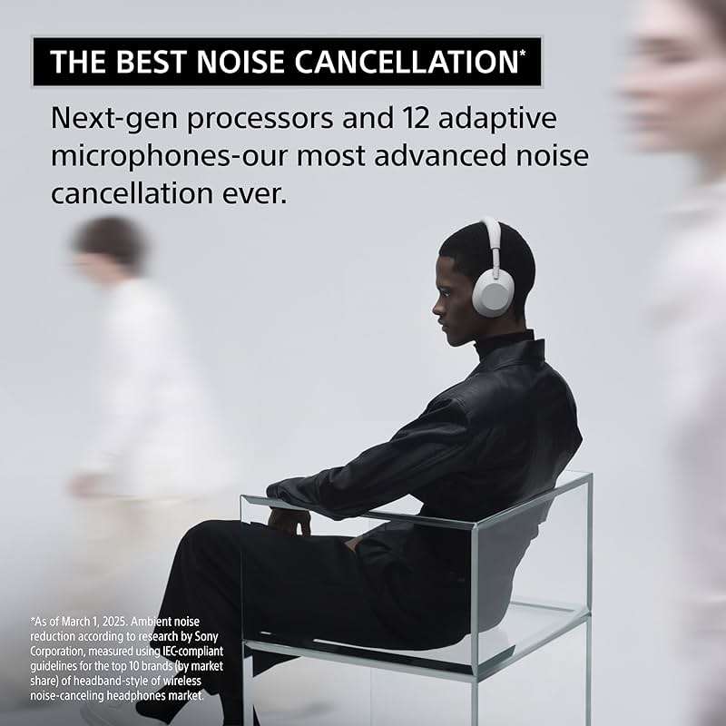 Sony WH-1000XM6 The Best Noise Canceling Wireless Headphones, HD NC Processor QN3, 12 Microphones, Adaptive NC Optimizer, Mastered by Engineers, Studio-Quality, 30-Hour Battery, Black - Image 3