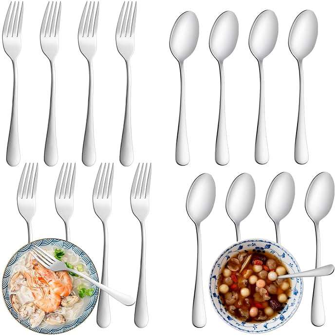 24 Pcs Forks and Spoons Silverware Set, Food Grade Stainless Steel Flatware Cutlery Set for Home, Kitchen and Restaurant, 12 Dinner Fork(8") and 12 Teaspoon(6.7"), Mirror Polished, Dishwasher Safe - Image 1