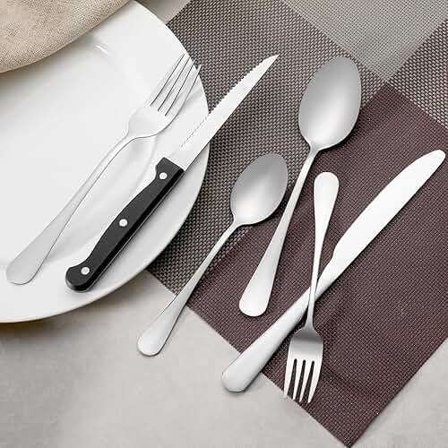 24 Pcs Forks and Spoons Silverware Set, Food Grade Stainless Steel Flatware Cutlery Set for Home, Kitchen and Restaurant, 12 Dinner Fork(8") and 12 Teaspoon(6.7"), Mirror Polished, Dishwasher Safe - Image 2
