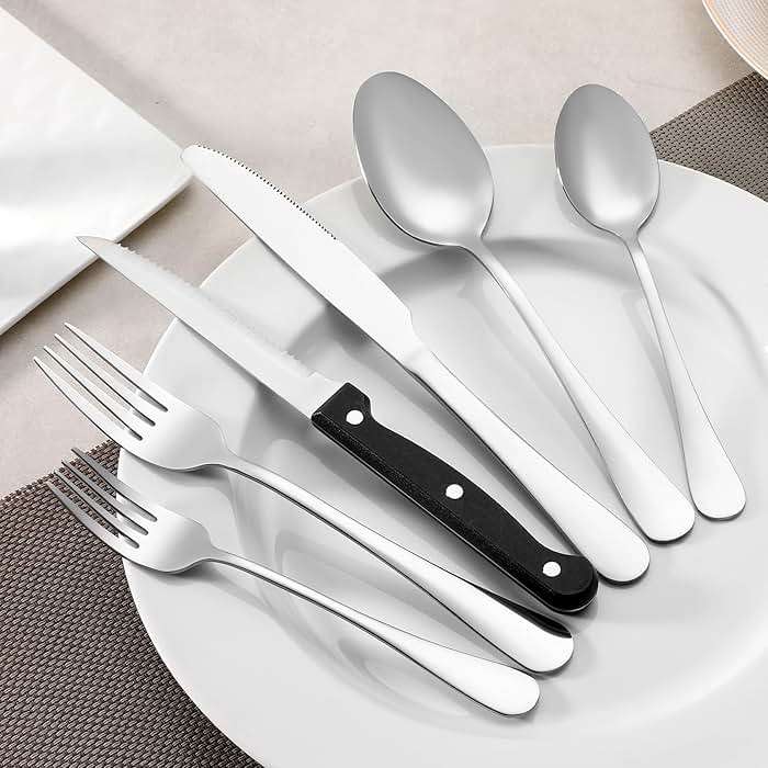 24 Pcs Forks and Spoons Silverware Set, Food Grade Stainless Steel Flatware Cutlery Set for Home, Kitchen and Restaurant, 12 Dinner Fork(8") and 12 Teaspoon(6.7"), Mirror Polished, Dishwasher Safe - Image 7