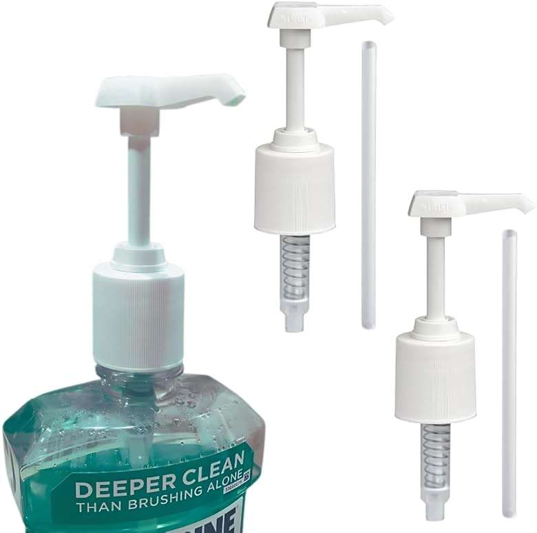 2-Pack Mouthwash Dispenser Pumps Compatible with 1 to 1.5 Liter Listerine Bottles, White, Mouthwash Pump Dispenser - Image 1