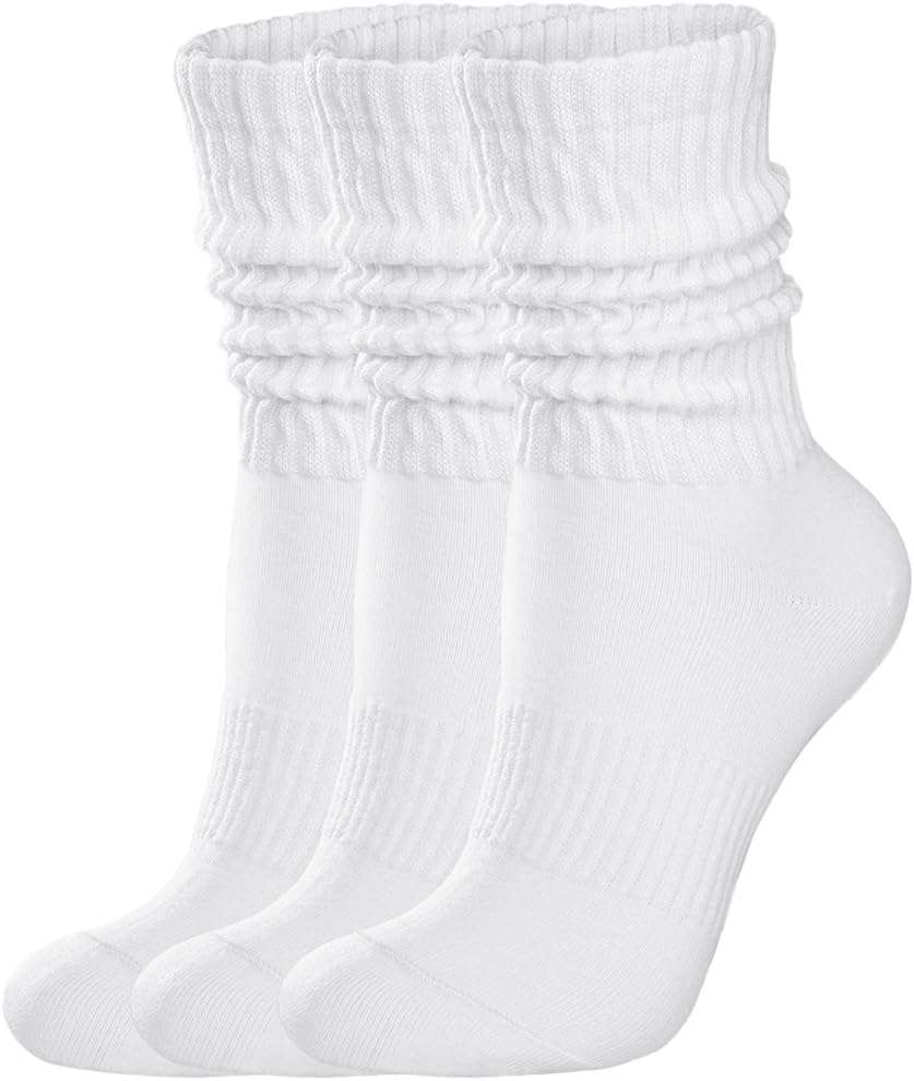COZYOFFI Womens Scrunch Crew Socks: Retro Solid Slouch Mid Calf Socks - Cotton Casual Athletic Socks - Image 1