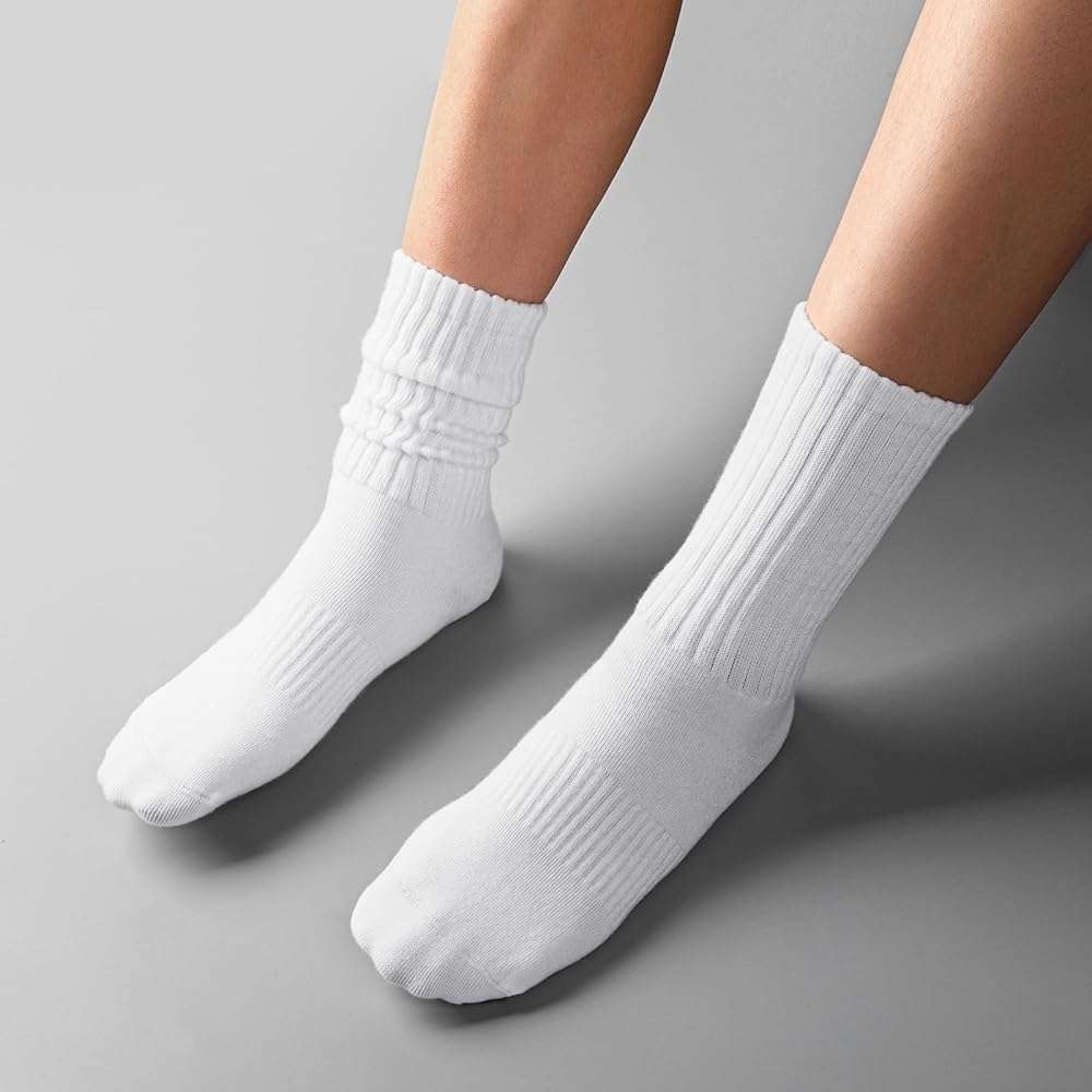 COZYOFFI Womens Scrunch Crew Socks: Retro Solid Slouch Mid Calf Socks - Cotton Casual Athletic Socks - Image 2