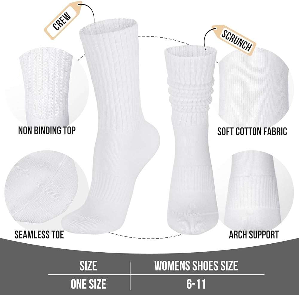 COZYOFFI Womens Scrunch Crew Socks: Retro Solid Slouch Mid Calf Socks - Cotton Casual Athletic Socks - Image 3