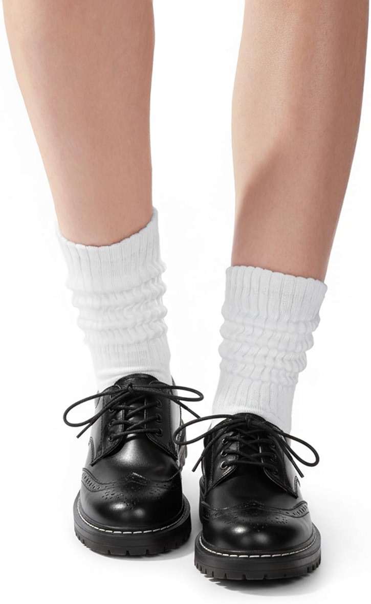 COZYOFFI Womens Scrunch Crew Socks: Retro Solid Slouch Mid Calf Socks - Cotton Casual Athletic Socks - Image 5