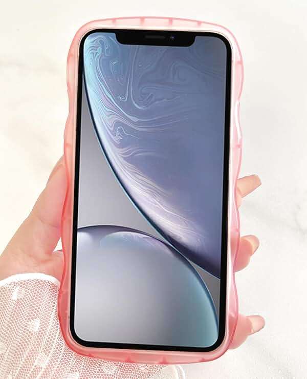 Qokey for iPhone XR Case, Glitter Star & Curved Edge Handle Grip Design, Military-Grade Shockproof Clear TPU Cover, Sparkle Protection Scratch-Resistant, Holographic Pink Bow - Image 6