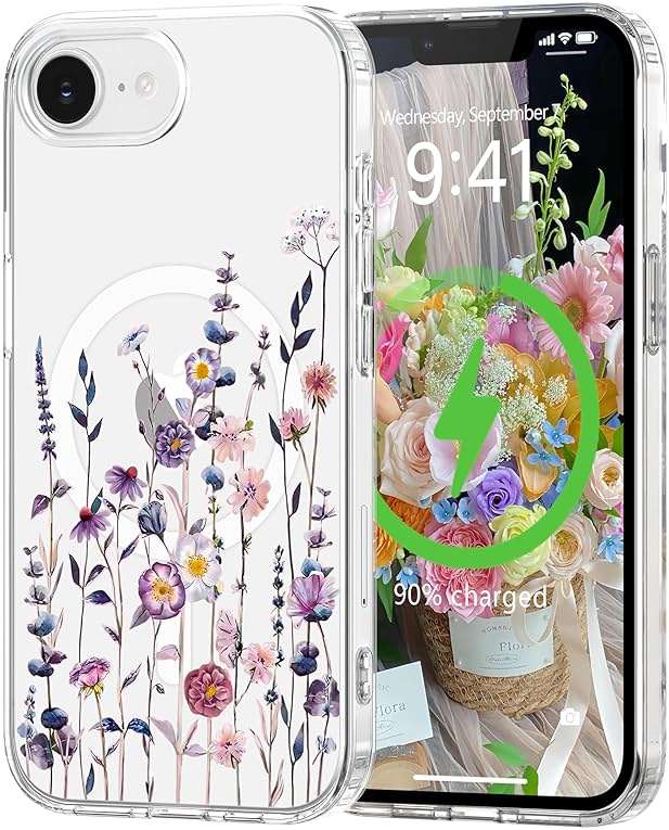 L-FADNUT for iPhone 16e Case iPhone 17e Case[Compatible with Magsafe] Cute Flower Girls Women Clear Case Silicone Shockproof Protective Cover with Pretty Floral Pattern for iPhone 17e 6.1'',Muticolor - Image 1