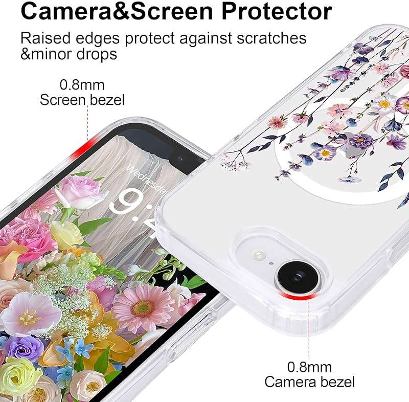 L-FADNUT for iPhone 16e Case iPhone 17e Case[Compatible with Magsafe] Cute Flower Girls Women Clear Case Silicone Shockproof Protective Cover with Pretty Floral Pattern for iPhone 17e 6.1'',Muticolor - Image 2