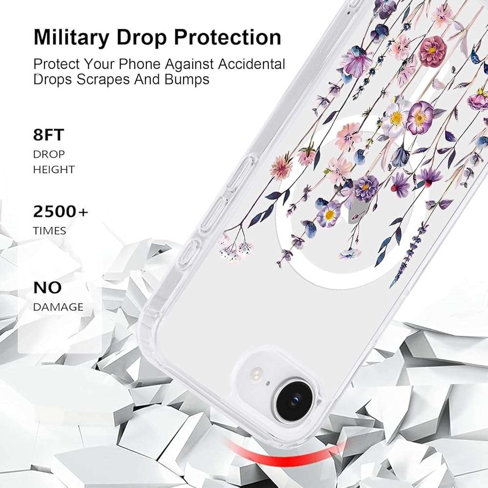 L-FADNUT for iPhone 16e Case iPhone 17e Case[Compatible with Magsafe] Cute Flower Girls Women Clear Case Silicone Shockproof Protective Cover with Pretty Floral Pattern for iPhone 17e 6.1'',Muticolor - Image 3