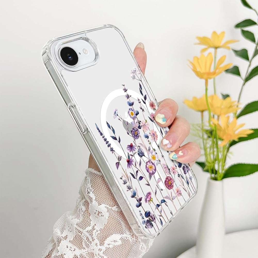 L-FADNUT for iPhone 16e Case iPhone 17e Case[Compatible with Magsafe] Cute Flower Girls Women Clear Case Silicone Shockproof Protective Cover with Pretty Floral Pattern for iPhone 17e 6.1'',Muticolor - Image 5