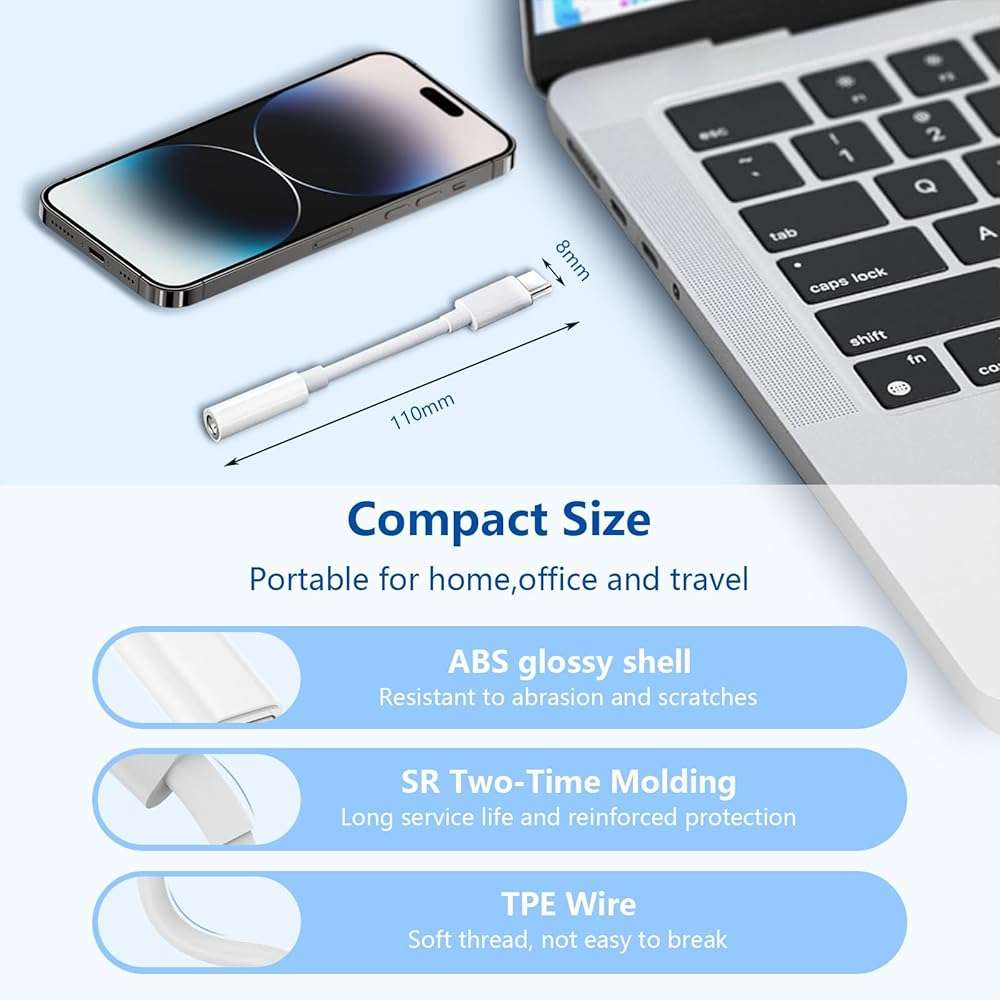 5 Pack USB C to 3.5mm Headphone Jack Adapter Type C Audio Aux Cable Dongle Compatible with iPhone 16/15/15 Plus/15 Pro/15 Pro Max/iPad/Pixel, Samsung Galaxy S23 S22 S21 S20 Ultra Z Flip/Note(White) - Image 3