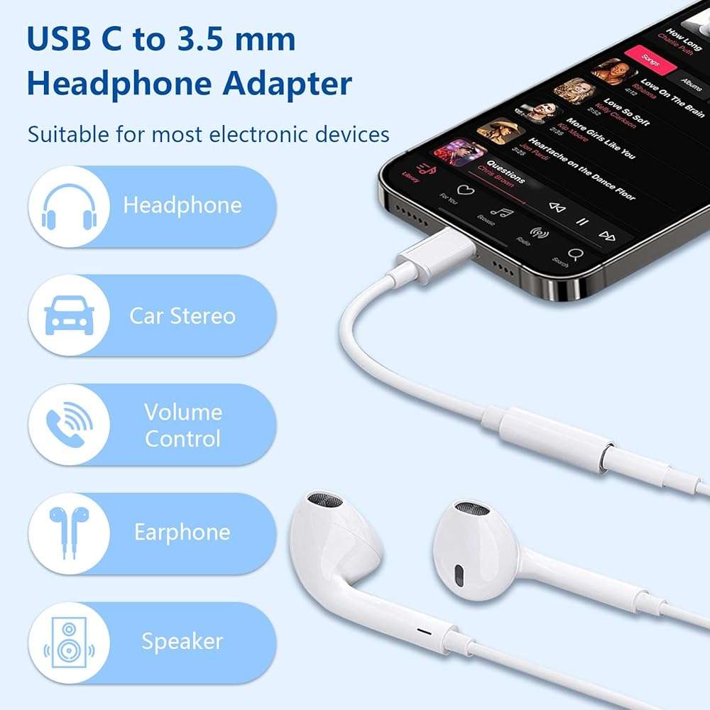 5 Pack USB C to 3.5mm Headphone Jack Adapter Type C Audio Aux Cable Dongle Compatible with iPhone 16/15/15 Plus/15 Pro/15 Pro Max/iPad/Pixel, Samsung Galaxy S23 S22 S21 S20 Ultra Z Flip/Note(White) - Image 4