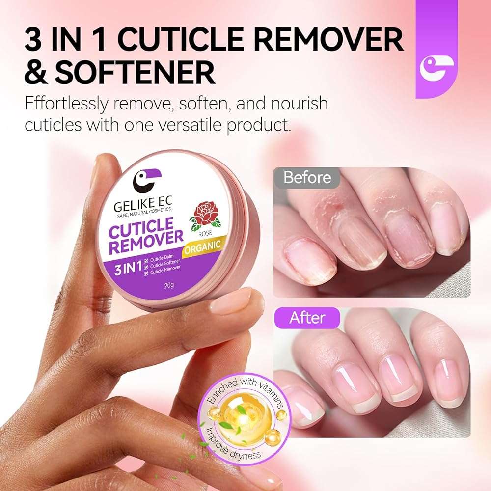 Gelike EC Nail Care Cuticle Softener: Organic Cuticle Remover Cream - Natural Moisturizer Nourish Balm - Rich Vitamin E Spa for Dry Skin - Rose Scent for Woman - Image 2