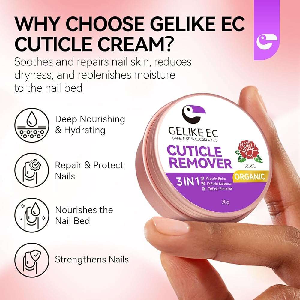 Gelike EC Nail Care Cuticle Softener: Organic Cuticle Remover Cream - Natural Moisturizer Nourish Balm - Rich Vitamin E Spa for Dry Skin - Rose Scent for Woman - Image 3