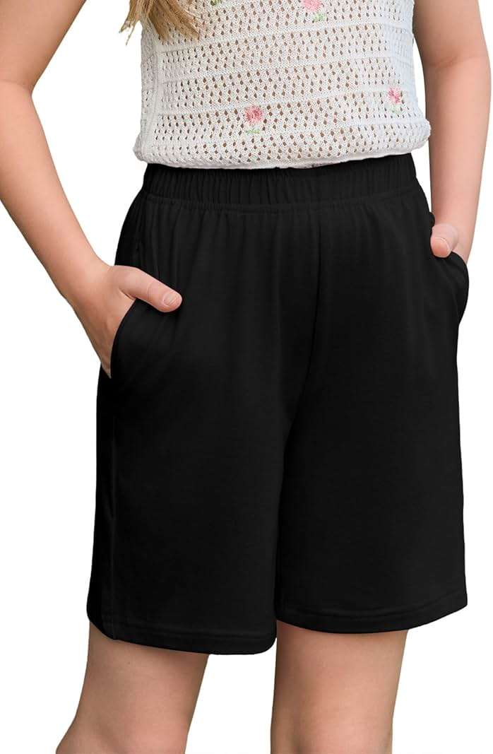 Haloumoning Girls Shorts Kids Summer Casual Elastic Waist Pull On Shorts with Pockets 5-14 Years - Image 2