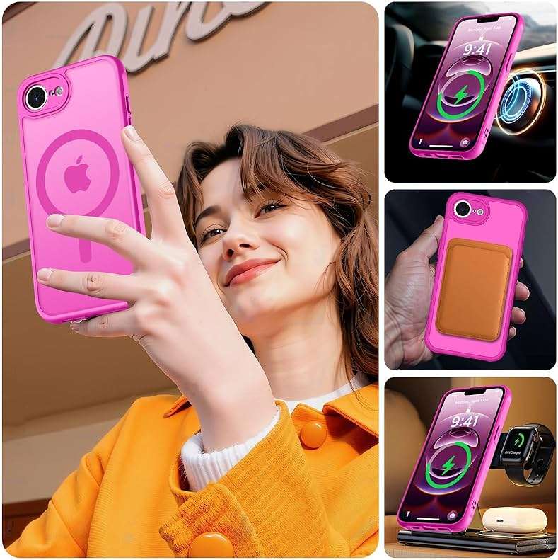 MOCCA Magnetic for iPhone 17e Case/iPhone 16e Case, [Compatible with MagSafe] [16FT Military Grade Drop Protection] Full Camera Protection Slim Matte Cover for Phone Automobile Speakerphones,Hot Pink - Image 6