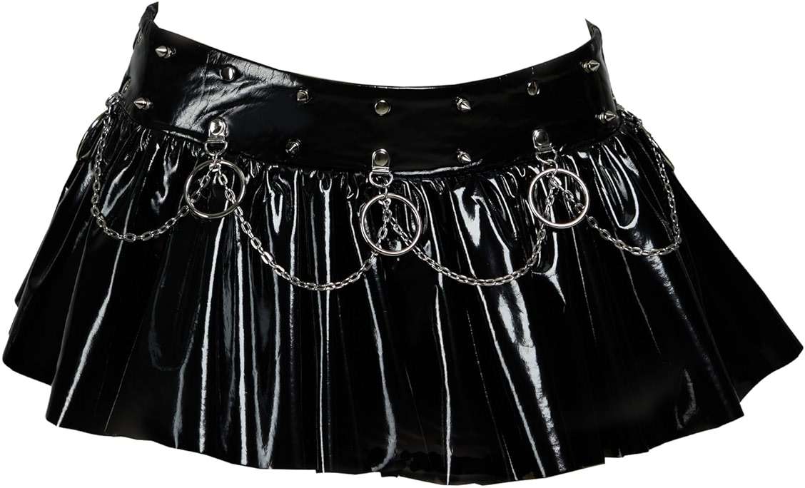 MEOWCOS Women's Skirt Classic Gothic Punk Skirt PU Leather Short Mini Skirt - Image 1