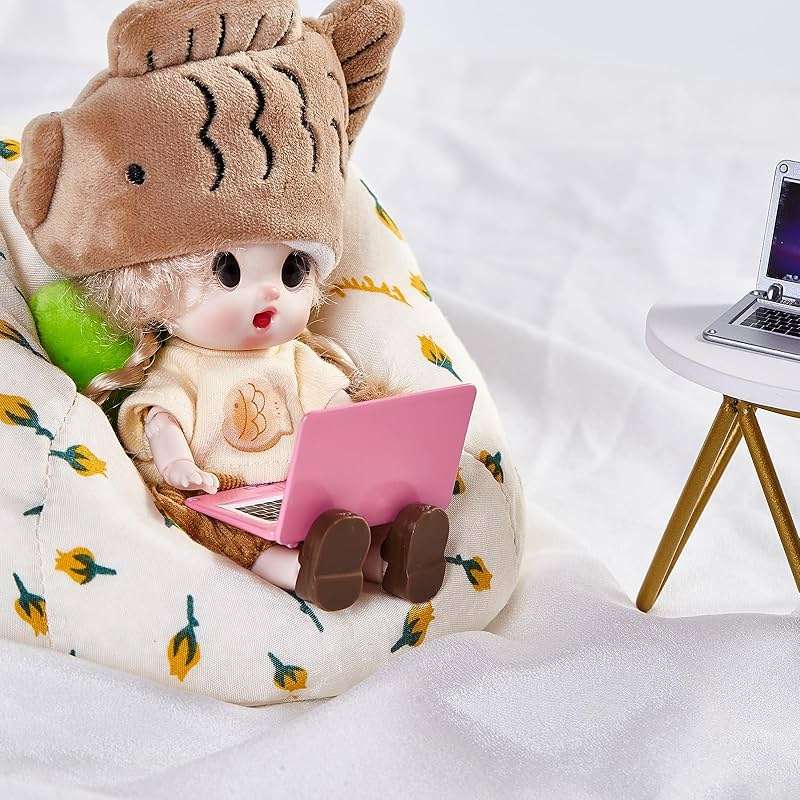 1/12 Dollhouse Furniture Decor Laptop Accessories, 1/6 Scale Minature Tablet Smart Phone Mini Stuff Doll House Furniture Play Set Accessories 3 Pcs (Pink) - Image 2