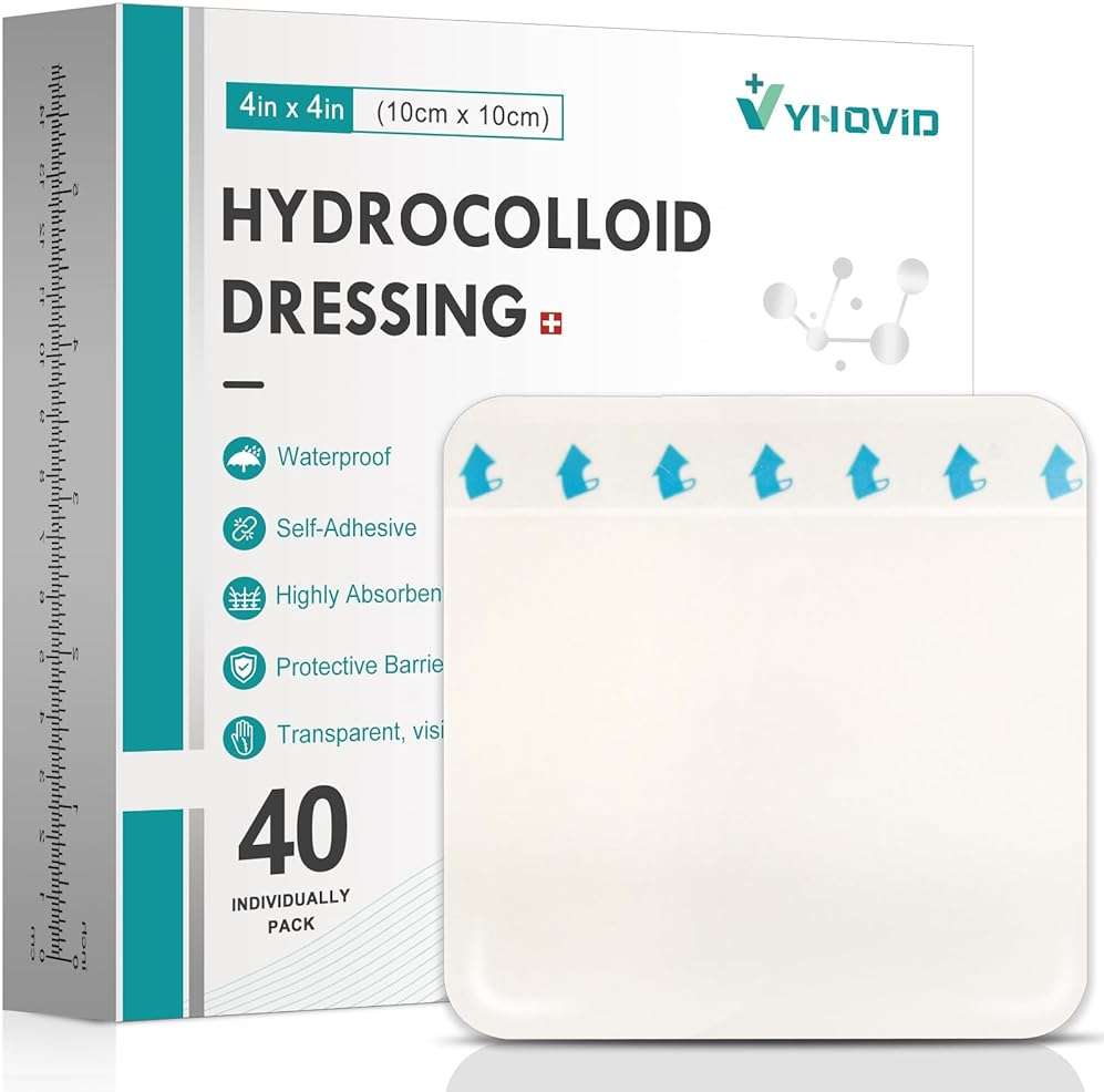 40 Pack Hydrocolloid Wound Dressing 4" x 4", Hydrocolloid Patch Bandages with Self-Adhesive, Bed Sore Bandages, Highly Absorbent for Burn, Blister, Acne Care, Sterile and Waterproof - Image 1