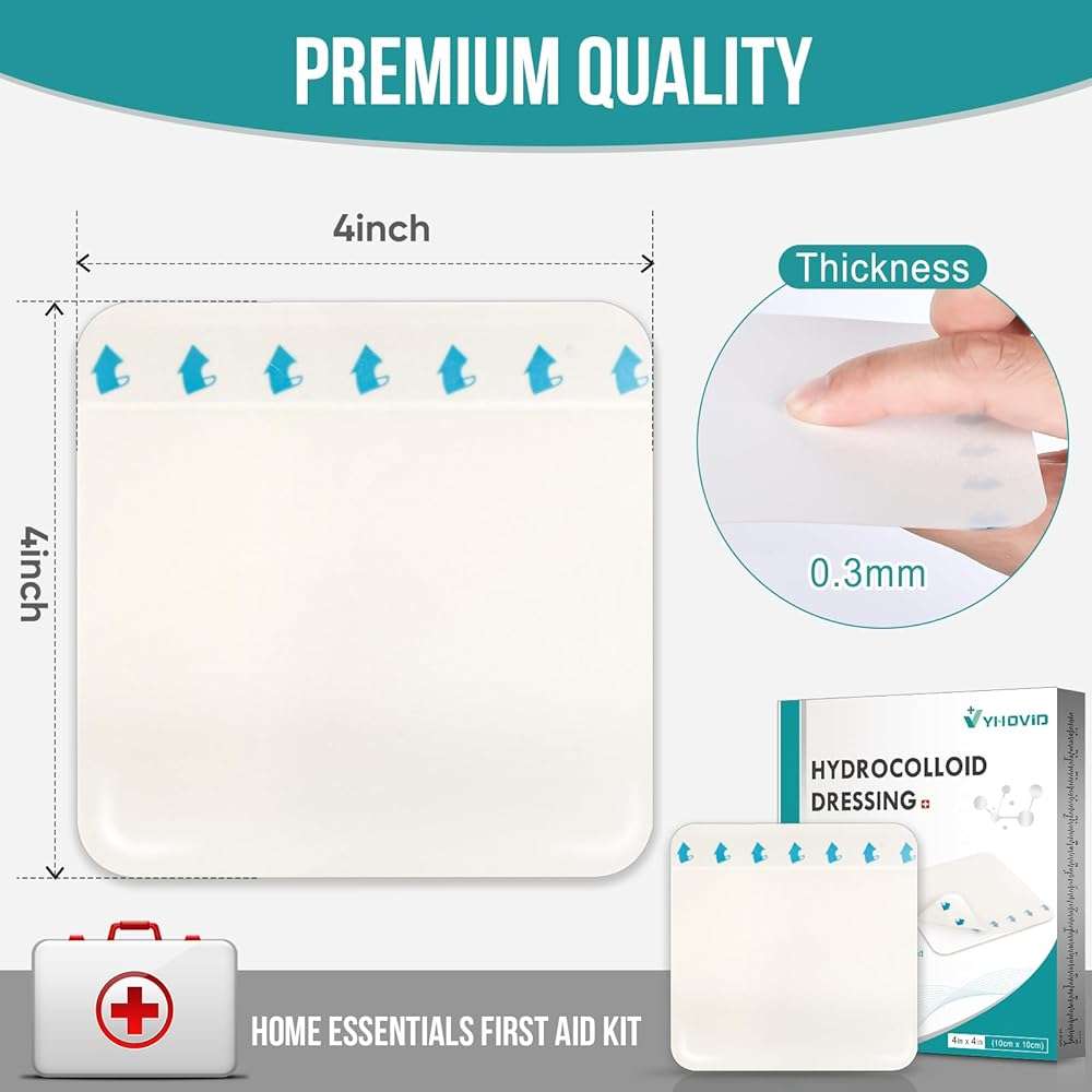 40 Pack Hydrocolloid Wound Dressing 4" x 4", Hydrocolloid Patch Bandages with Self-Adhesive, Bed Sore Bandages, Highly Absorbent for Burn, Blister, Acne Care, Sterile and Waterproof - Image 2