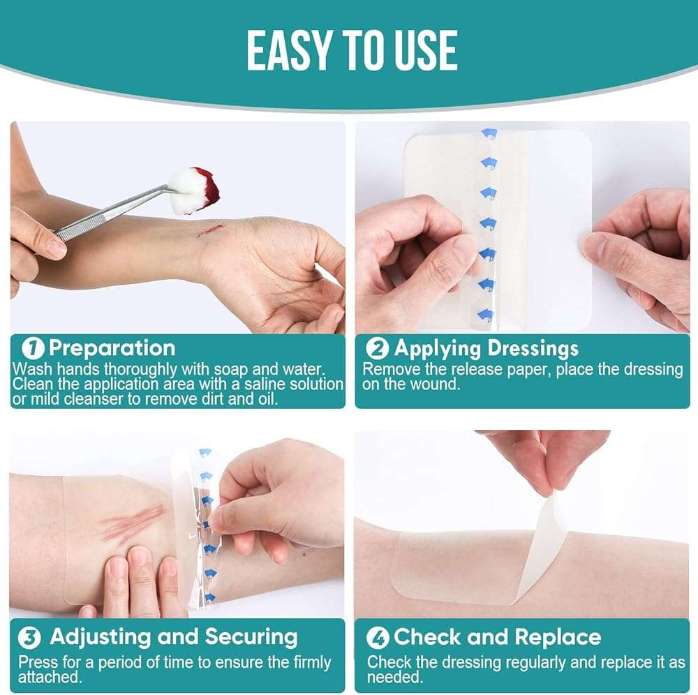 40 Pack Hydrocolloid Wound Dressing 4" x 4", Hydrocolloid Patch Bandages with Self-Adhesive, Bed Sore Bandages, Highly Absorbent for Burn, Blister, Acne Care, Sterile and Waterproof - Image 8